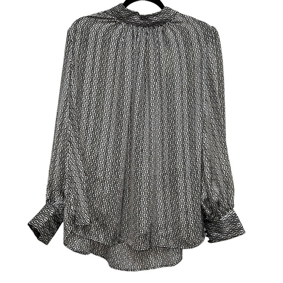 H&M Patterned Sheer Standup Long Sleeve Crepe Dressy Metallic Blouse - Picture 7 of 14